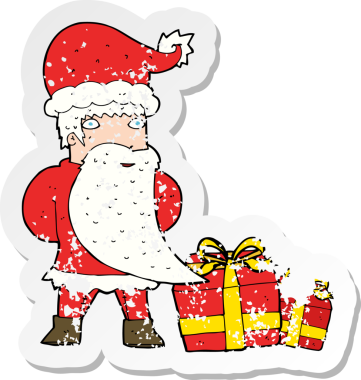 Bir insanın çizdiği Noel Baba çizgi filminin gerilimli retro çıkartması.