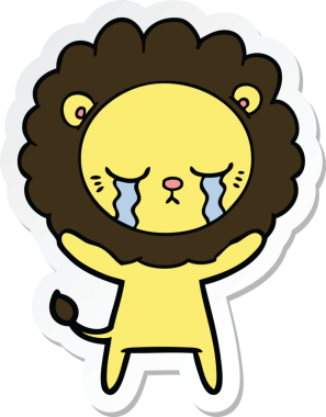 Bir insan tarafından çizilmiş ağlayan çizgi film aslanının çıkartması.