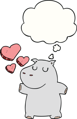 Bir insan tarafından çizilmiş düşünce baloncuğuna aşık çizgi film suaygırı.