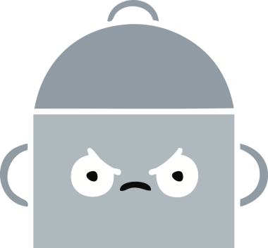 Bir insan tarafından çizilmiş yemek tenceresinin düz renkli retro karikatürü