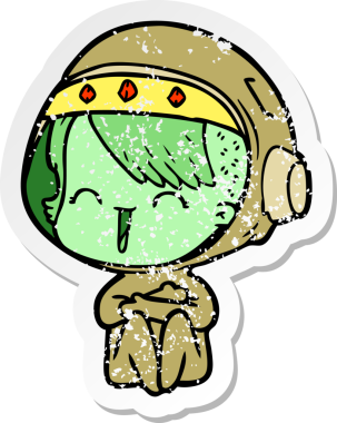 Bir insan tarafından çizilmiş mutlu bir uzay kızının sıkıntılı çıkartması.