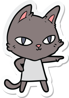 Bir insan tarafından çizilmiş çizgi film kedisinin çıkartması.