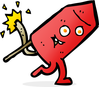 Bir insan tarafından çizilmiş komik bir havai fişek karakteri.