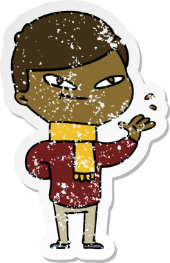 Bir insan tarafından çizilmiş bir çizgi film çocuğunun sıkıntılı çıkartması.