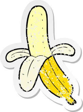 Bir insan tarafından çizilmiş soyulmuş bir muzun retro depresif çıkartması.