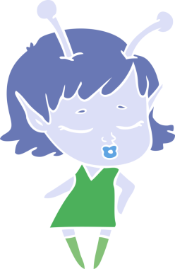 Tatlı uzaylı kız düz renkli çizgi film bir insan tarafından çizilmiş.