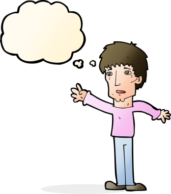 Çizgi filmdeki endişeli adam bir insan tarafından çizilmiş konuşma balonuyla uzanıyor.