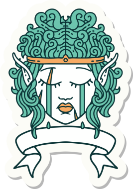 Ağlayan bir elf barbarının çıkartması. İnsan tarafından çizilmiş bir pankartıyla karakter suratı.