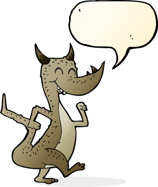 Bir insan tarafından çizilmiş konuşma balonlu mutlu ejderha.