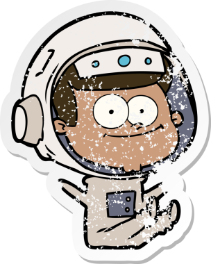 Bir insan tarafından çizilmiş mutlu bir astronot karikatürü.