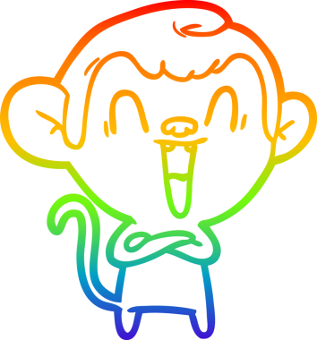 Gökkuşağı gradyan çizgi çizimi bir insan tarafından çizilmiş gülen maymun