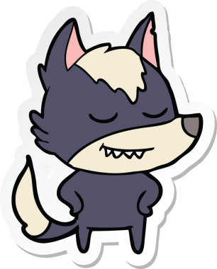 Bir insan tarafından çizilmiş dost canlısı bir kurt çizgi filminin çıkartması.