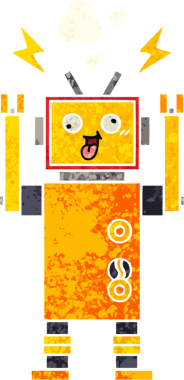 Bir insan tarafından çizilmiş arızalı bir robotun retro çizim tarzı karikatürü