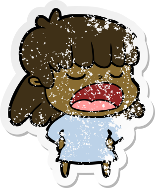 Bir insan tarafından yüksek sesle çizilmiş karikatür kadının sıkıntılı çıkartması.