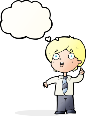 Çizgi film çocuğu soruyu bir insan tarafından çizilmiş düşünce balonuyla cevaplıyor.