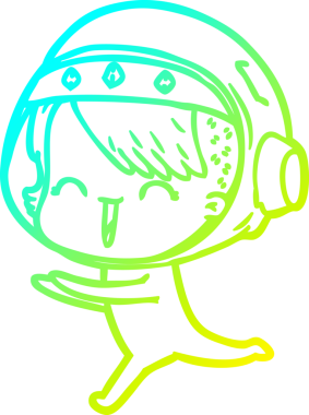 Bir insan tarafından çizilmiş mutlu bir uzay kızının soğuk çizgi çizimi.