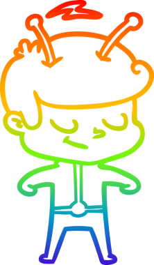 Gökkuşağı gradyan çizimi bir insan tarafından çizilmiş dost bir uzay adamının çizimi