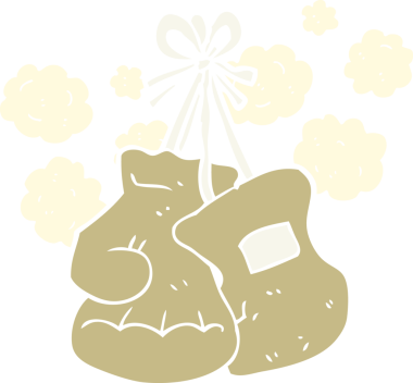 Bir insan tarafından çizilmiş eski boks eldivenlerinin düz renk çizimi