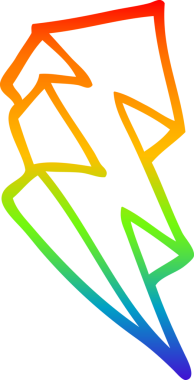 Gökkuşağı gradyan çizgi çizimi bir insan tarafından çizilmiş bir karikatür yıldırım sembolü