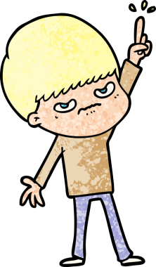 Bir insan tarafından çizilmiş kızgın çizgi film çocuğu.