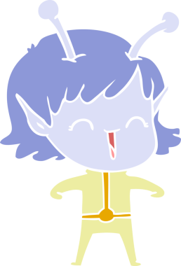 Bir insan tarafından çizilmiş düz renkli uzaylı kız çizgi filmi.