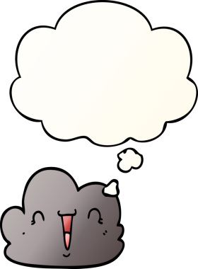 Bir insan tarafından çizilmiş, düşünce baloncuklu, çizgi film mutlu bulut