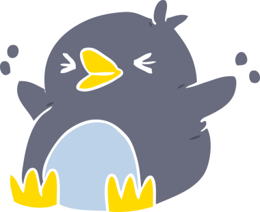 Bir insan tarafından çizilmiş düz renk çizgi film pengueni