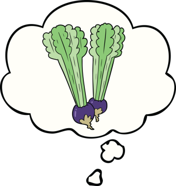 Bir insan tarafından çizilmiş düşünce baloncuklu pancar kökü.