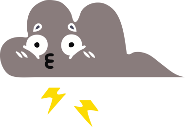 Bir insan tarafından çizilmiş bir fırtına bulutunun düz renkli retro karikatürü