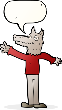 bir insan tarafından çizilmiş konuşma balonlu bir kurt.