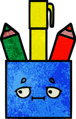 Bir insan tarafından çizilmiş bir kalem tenceresinin retro grunge desen karikatürü