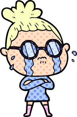 Bir insan tarafından çizilmiş gözlüklü, ağlayan bir kadın.