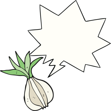 Bir insan tarafından çizilmiş konuşma baloncuklu karikatür soğanı.