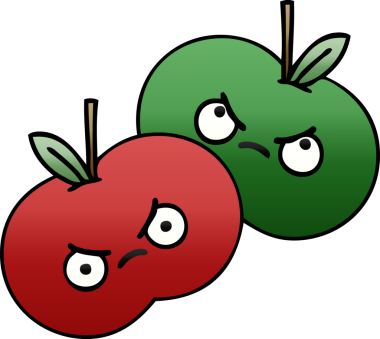 Bir insan tarafından çizilmiş sulu bir elmanın gölgeli çizgi filmi.