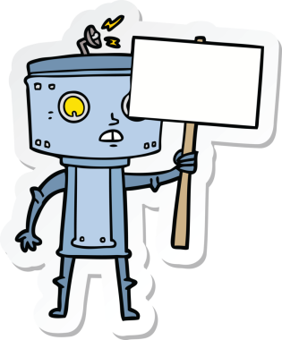 Bir insan tarafından çizilmiş boş tabelalı çizgi film robotunun çıkartması.