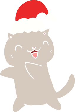 Bir insan tarafından çizilmiş şirin düz renkli çizgi film Noel kedisi.