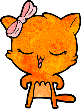 Bir insan tarafından çizilmiş kafasında yay olan çizgi film kedisi.