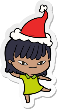 Bir insan tarafından çizilmiş Noel Baba şapkası takan bir kadının el yazısı.