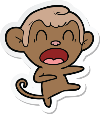 Bir insan tarafından çizilmiş bağıran çizgi film maymununun çıkartması.