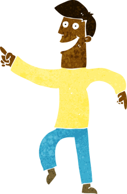 Bir insan tarafından çizilmiş sırıtan bir çizgi film adamı.