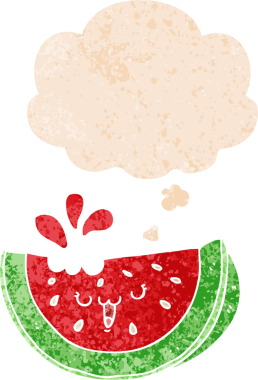 Düşünce baloncuklu karpuz grunge sıkıntılı retro desenli bir insan tarafından çizilmiş