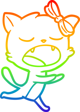 gökkuşağı gradyan çizgi çizimi bir insan tarafından çizilmiş esneyen kedi