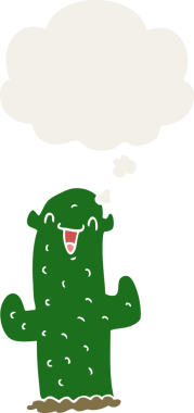 Düşünce baloncuğu olan bir kaktüs insan tarafından çizilmiş bir çizgi film.