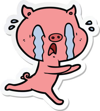 Bir insan tarafından çizilmiş ağlayan domuz çizgi filminin çıkartması.