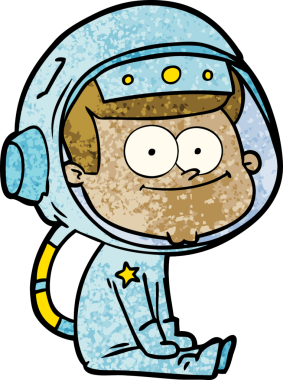 Bir insan tarafından çizilmiş mutlu astronot çizgi filmi.