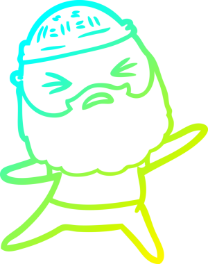 Bir insan tarafından çizilmiş sakallı bir çizgi film karakteri.