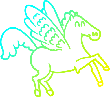 Bir insan tarafından çizilmiş kanatlı bir atın soğuk eğimli çizgisi.