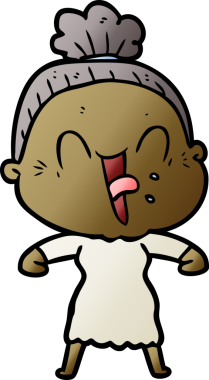 Bir insan tarafından çizilmiş mutlu yaşlı kadın çizgi filmi.