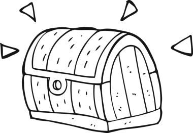 Bir insan tarafından çizilmiş siyah beyaz bir hazine sandığı.