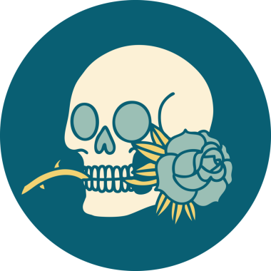 Bir insan tarafından çizilmiş bir kafatası ve gülün ikonik dövme şekli